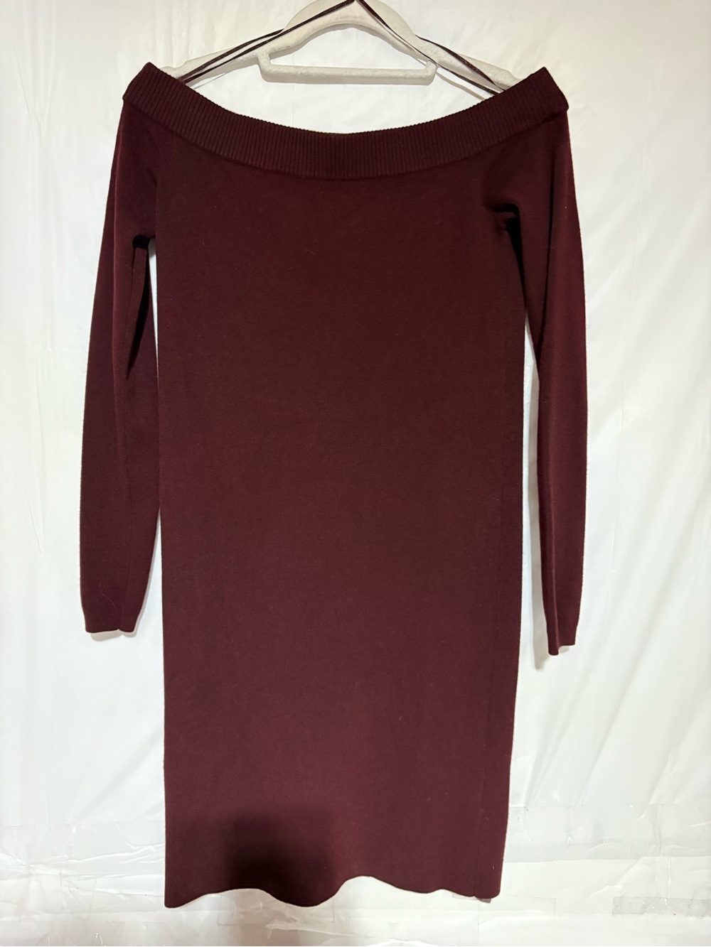 Club Monaco Off-the-Shoulder Long Sleeve Knit Dress in Burgundy